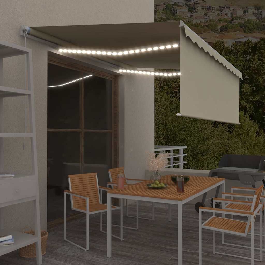 Tenda da Sole Retrattile Manuale con LED 4x3 m Crema vidaXL