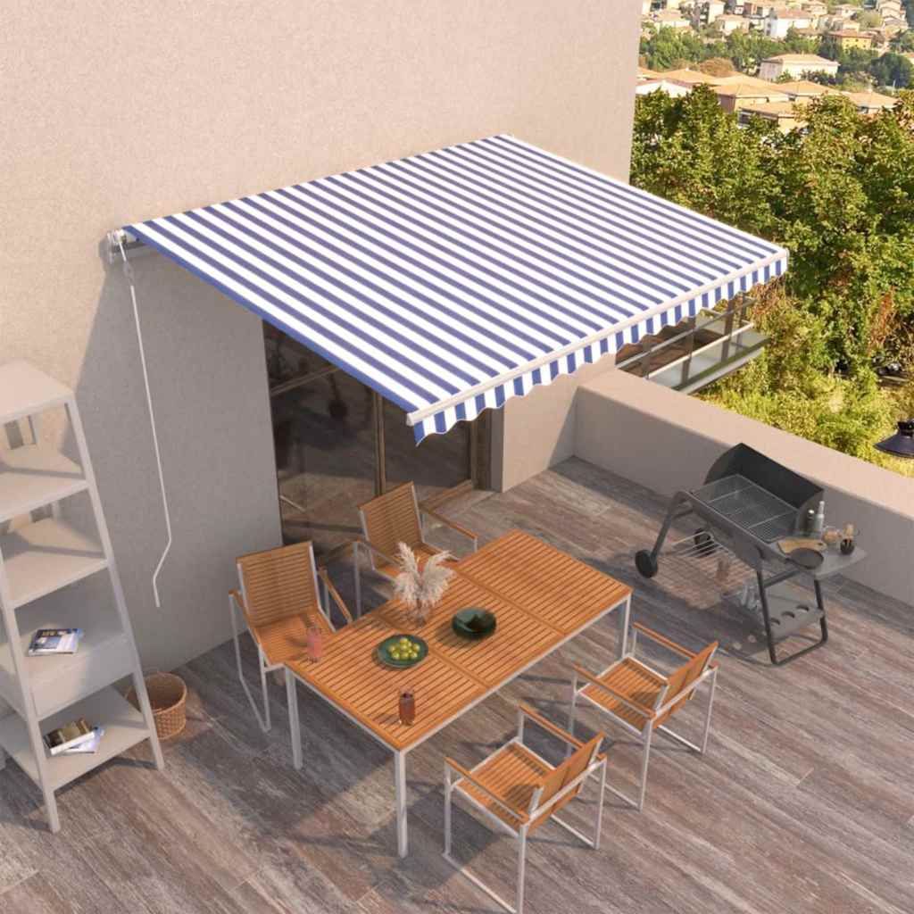 Tenda da Sole Retrattile Automatica 450x300 cm Blu e Bianca vidaXL