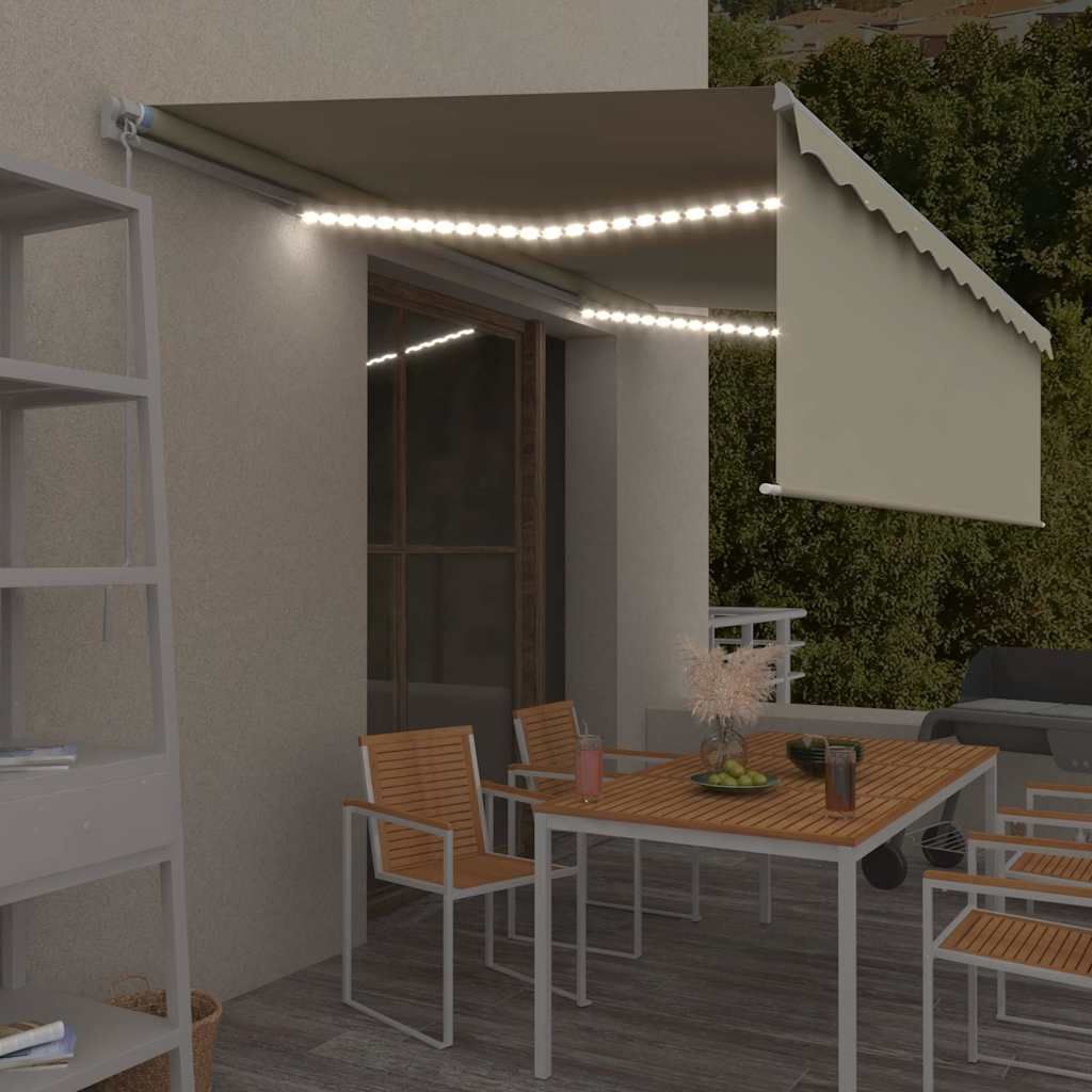 Tenda Sole Retrattile Manuale Parasole LED 5x3 m Crema vidaXL