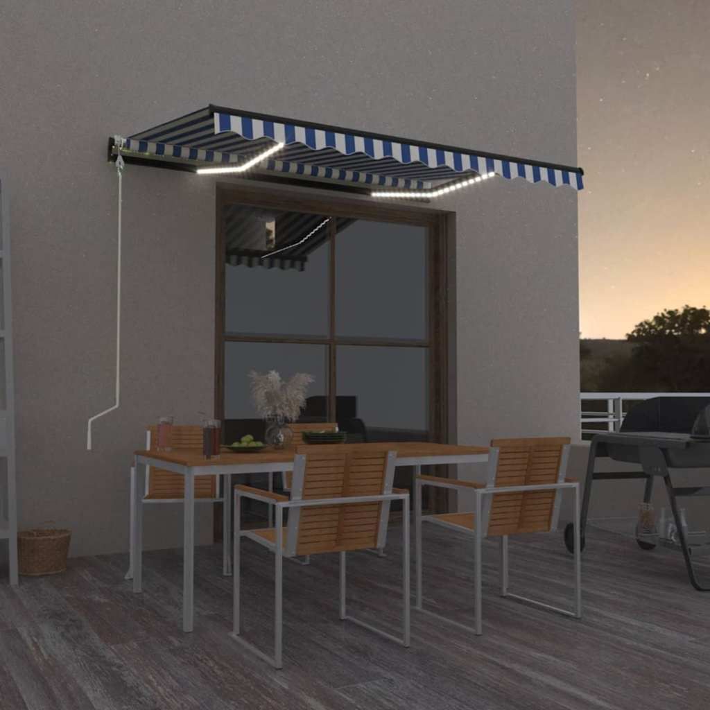 Tenda Automatica con Sensore Vento e LED 300x250 cm Blu Bianca vidaXL