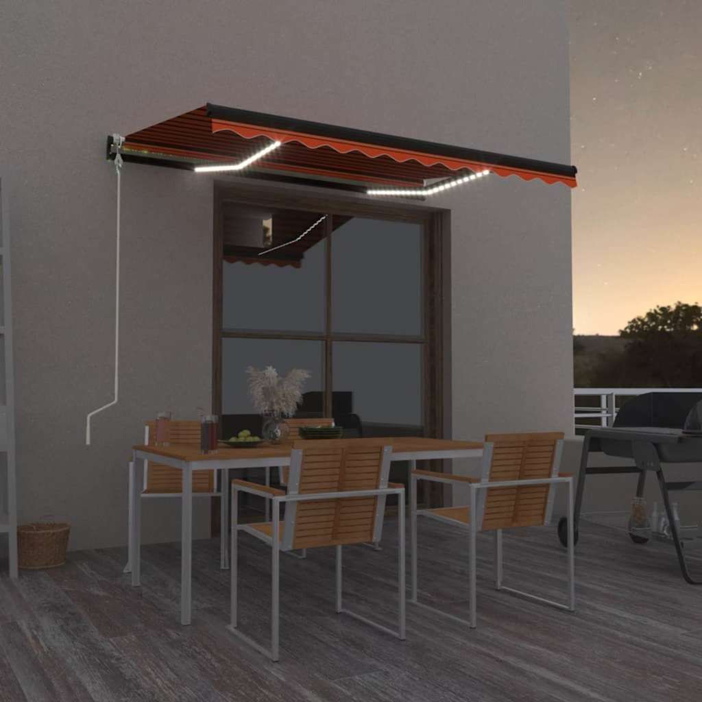 Tenda Automatica Sensore Vento e LED 300x250 cm Arancio Marrone vidaXL
