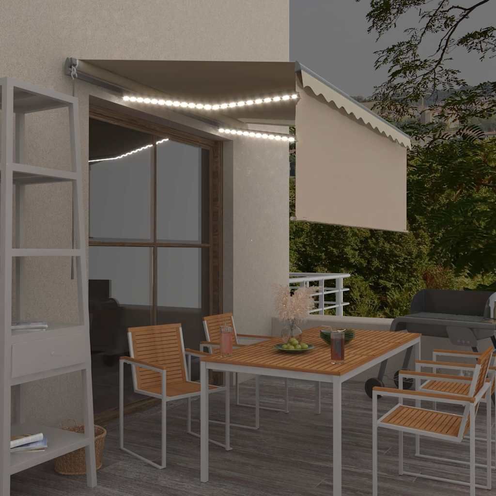 Tenda da Sole Retrattile Manuale con LED 3,5x2,5 m Crema vidaXL