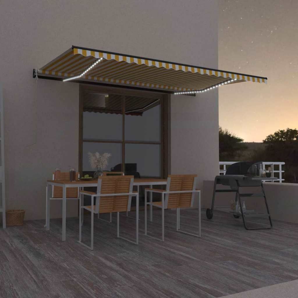 Tenda Automatica Sensore Vento e LED 500x300 cm Gialla Bianca vidaXL