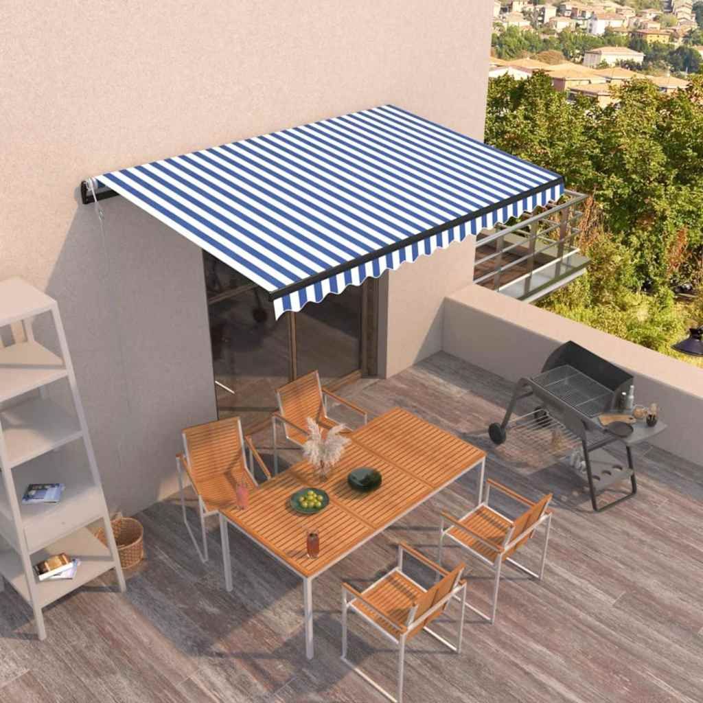Tenda da Sole Retrattile Automatica 450x300 cm Blu e Bianca vidaXL