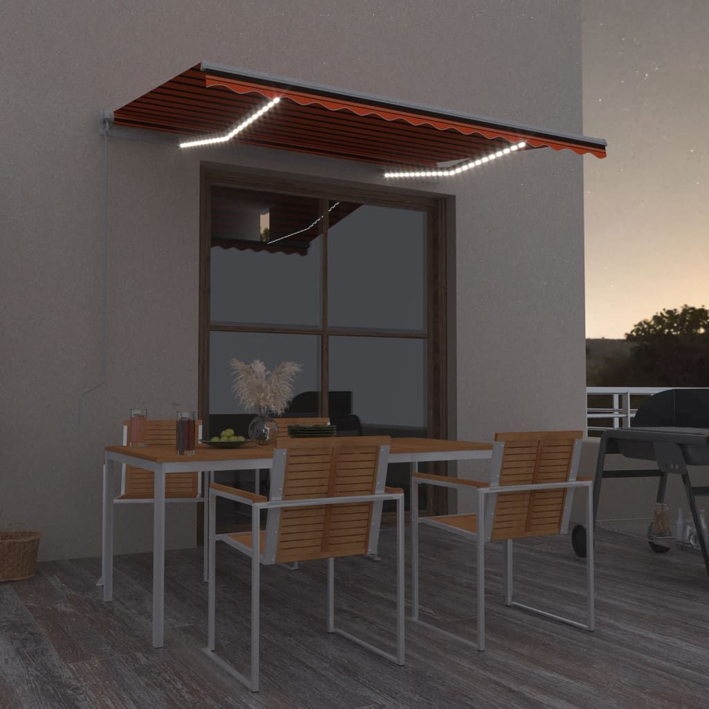 Tenda da Sole Manuale con LED 300x250cm Arancione e Marrone vidaXL