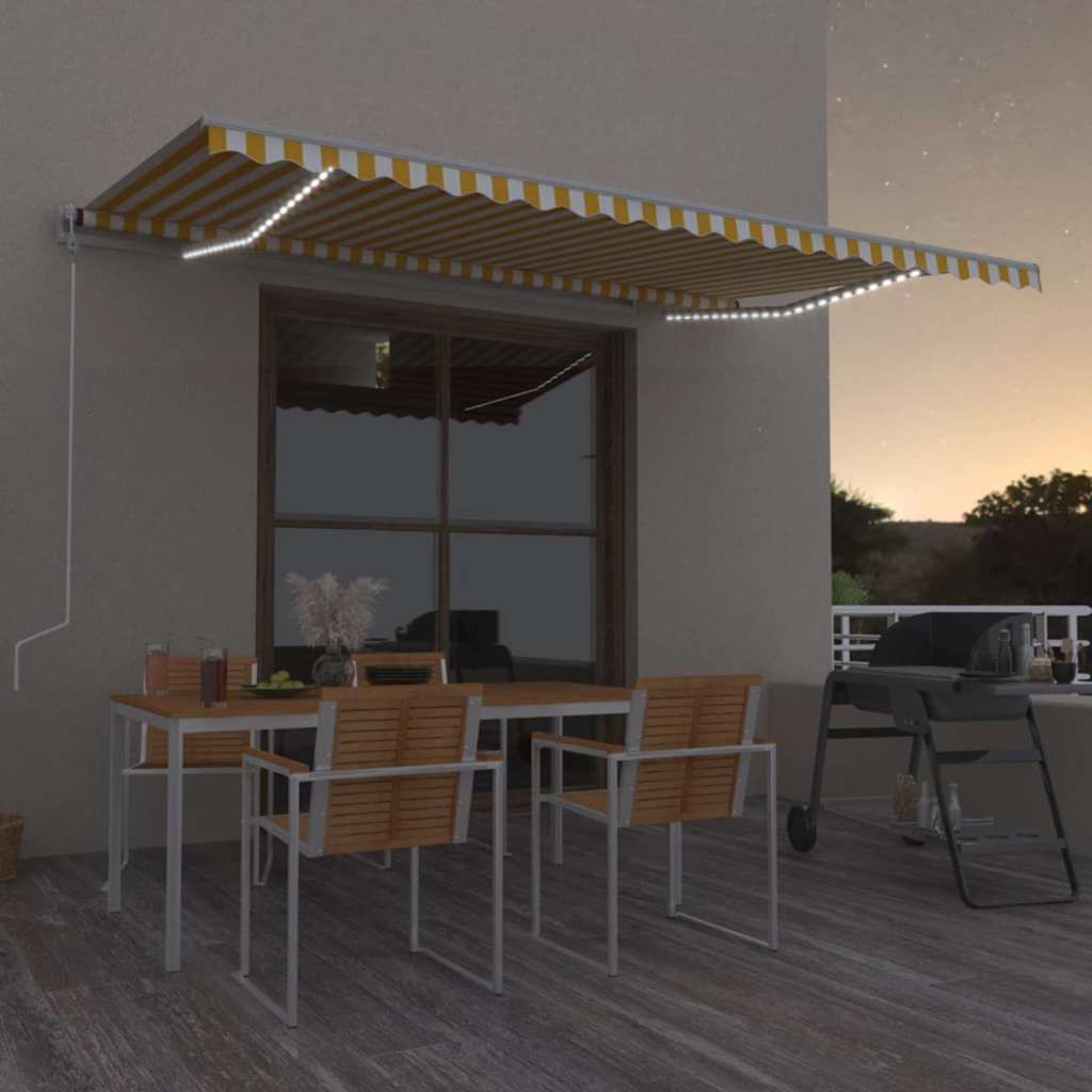Tenda da Sole Manuale con LED 500x300cm Giallo e Bianco vidaXL