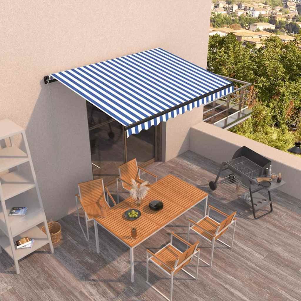 Tenda da Sole Retrattile Manuale 400x300 cm Blu e Bianca vidaXL