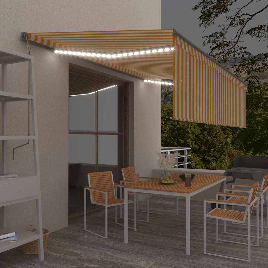 Tenda Automatica con Sensore Vento LED 5x3m Gialla/Bianca vidaXL