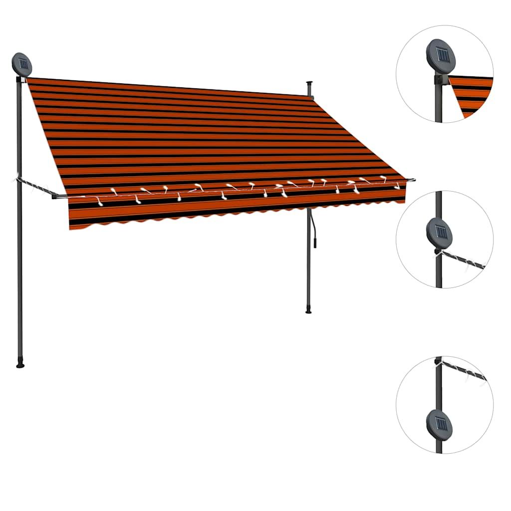 Tenda da Sole Retrattile Manuale LED 250 cm Arancione e Marrone vidaXL