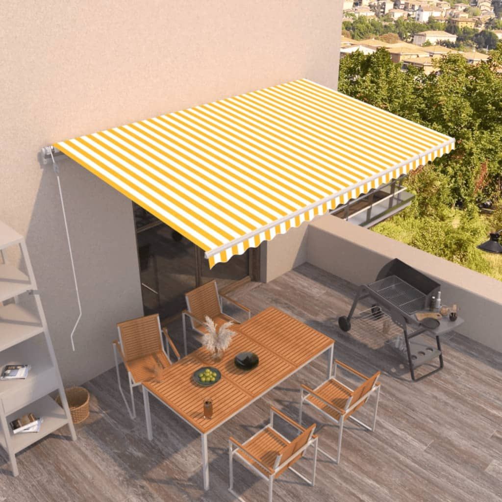 Tenda da Sole Retrattile Automatica 500x350 cm Gialla e Bianca vidaXL