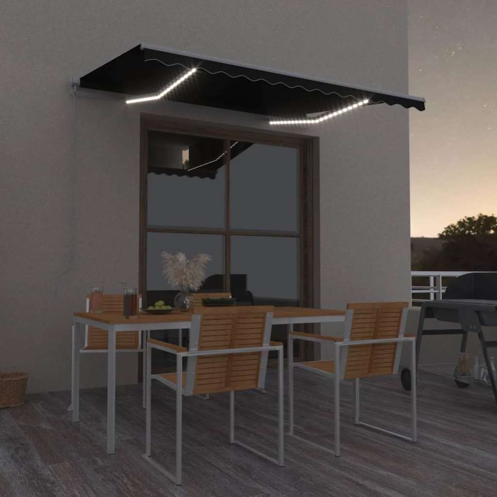 Tenda da Sole Retrattile Manuale con LED 350x250 cm Antracite vidaXL