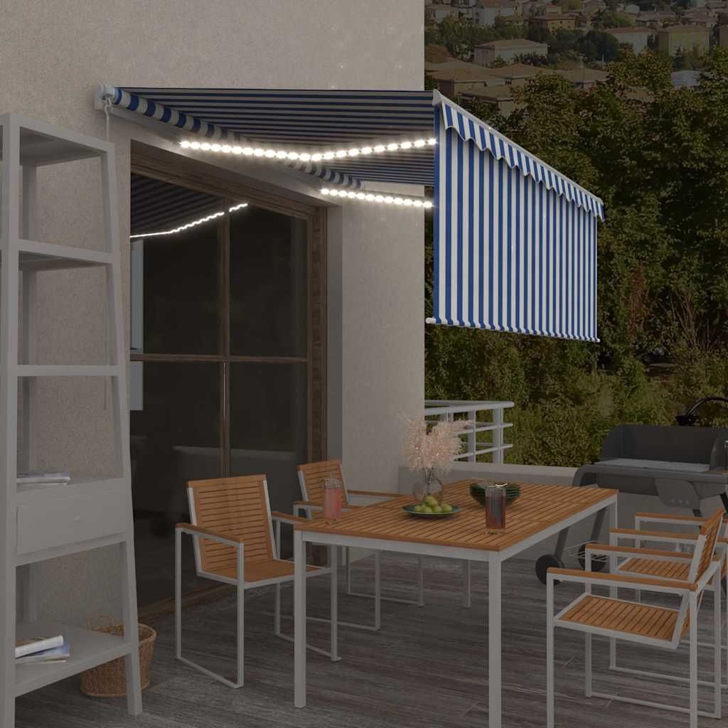 Tenda Sole Retrattile Manuale con LED 3,5x2,5 m Blu e Bianco vidaXL