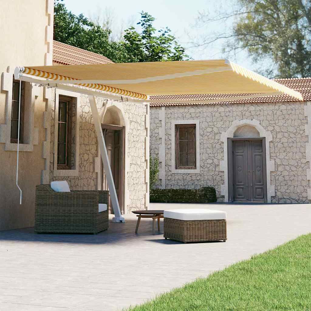 Tenda da Sole Manuale Automatica 450x300 cm Gialla/Bianca vidaXL