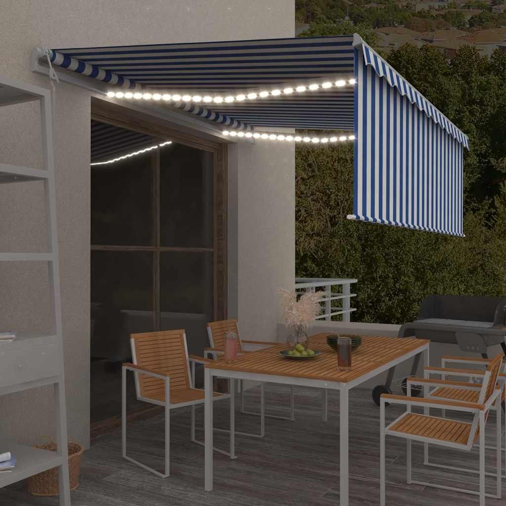 Tenda Automatica Parasole LED Sensore Vento 4,5x3 m Blu Bianco vidaXL