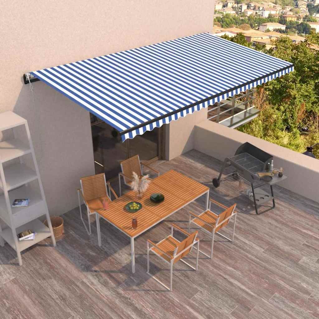 Tenda da Sole Retrattile Automatica 600x350 cm Blu e Bianca vidaXL