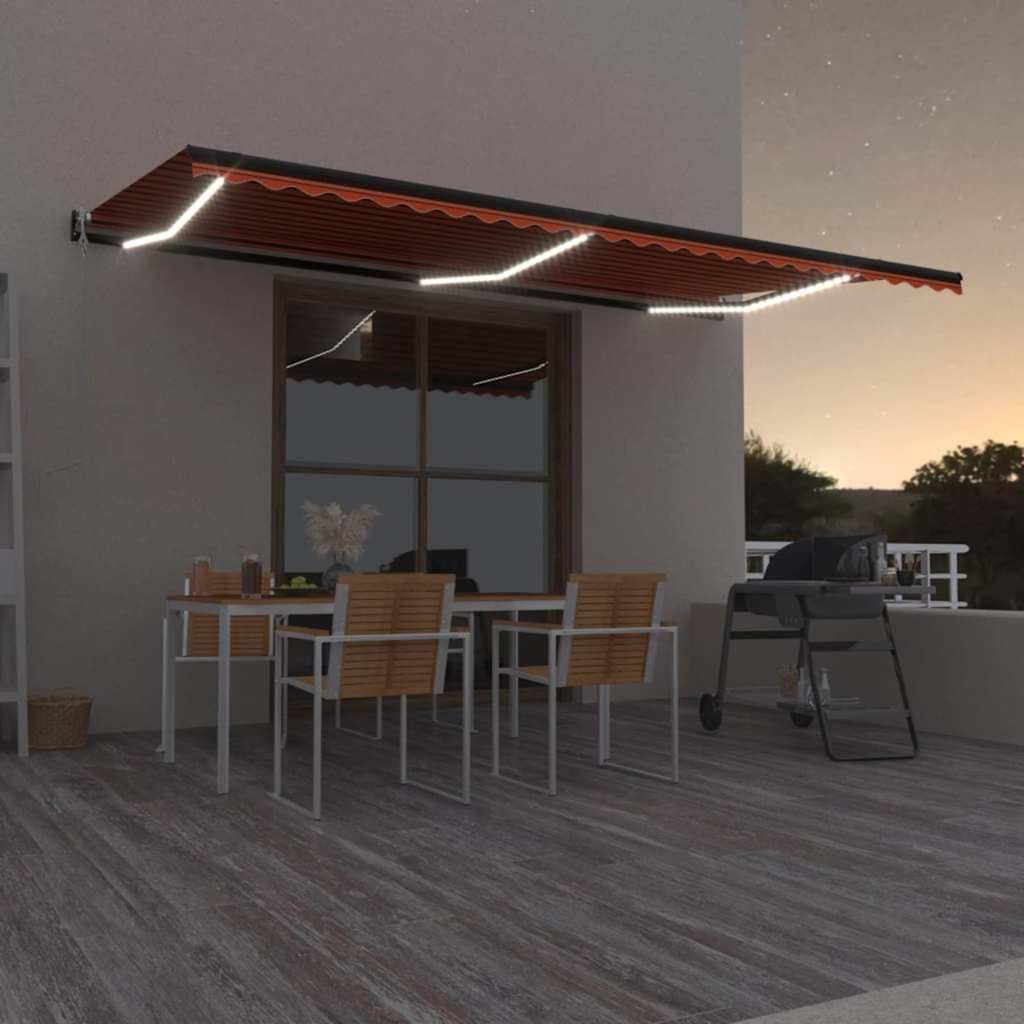 Tenda Automatica Sensore Vento e LED 600x300 cm Arancio Marrone vidaXL