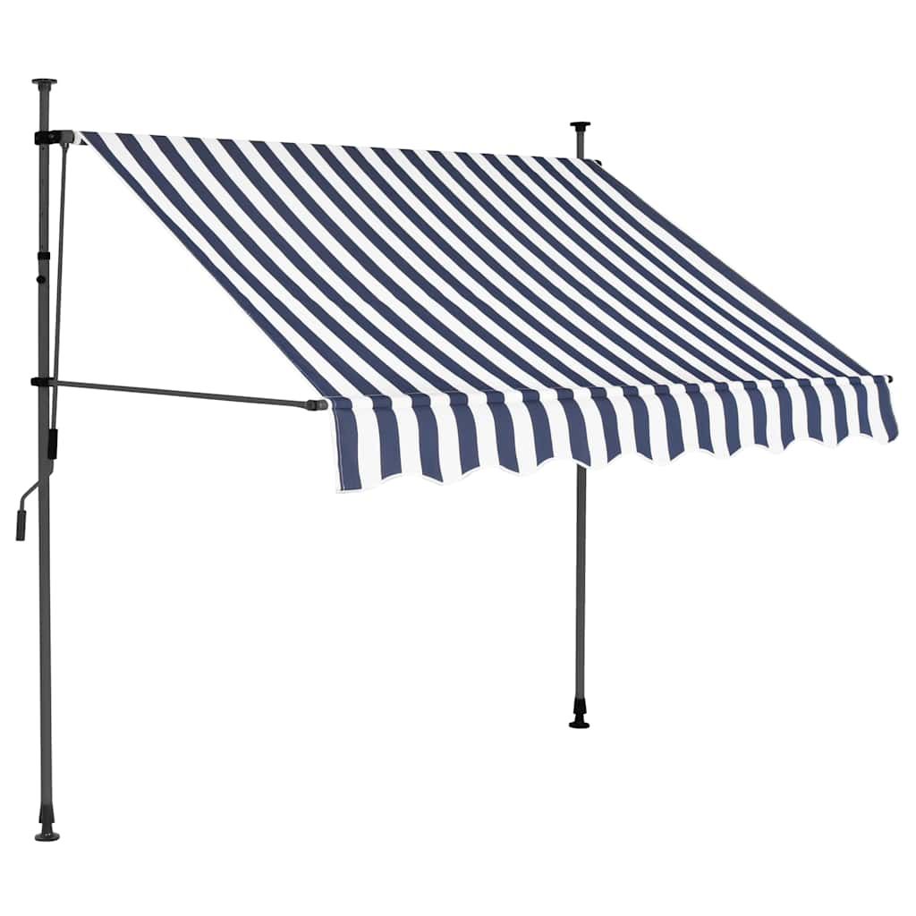Tenda da Sole Retrattile Manuale con LED 150 cm Blu e Bianca vidaXL