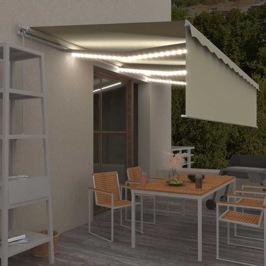Tenda da Sole Retrattile Manuale con LED 6x3 m Crema vidaXL