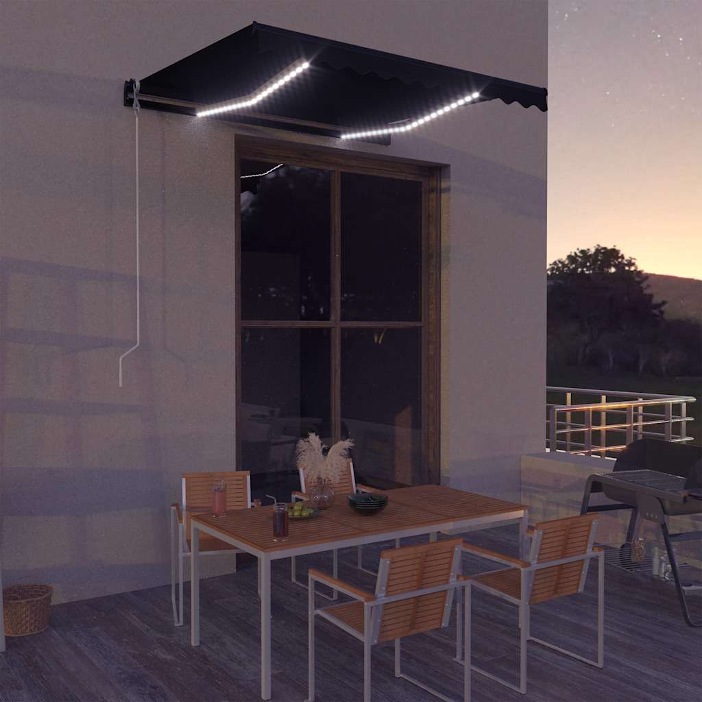 Tenda da Sole Retrattile Manuale con LED 300x250 cm Antracite vidaXL