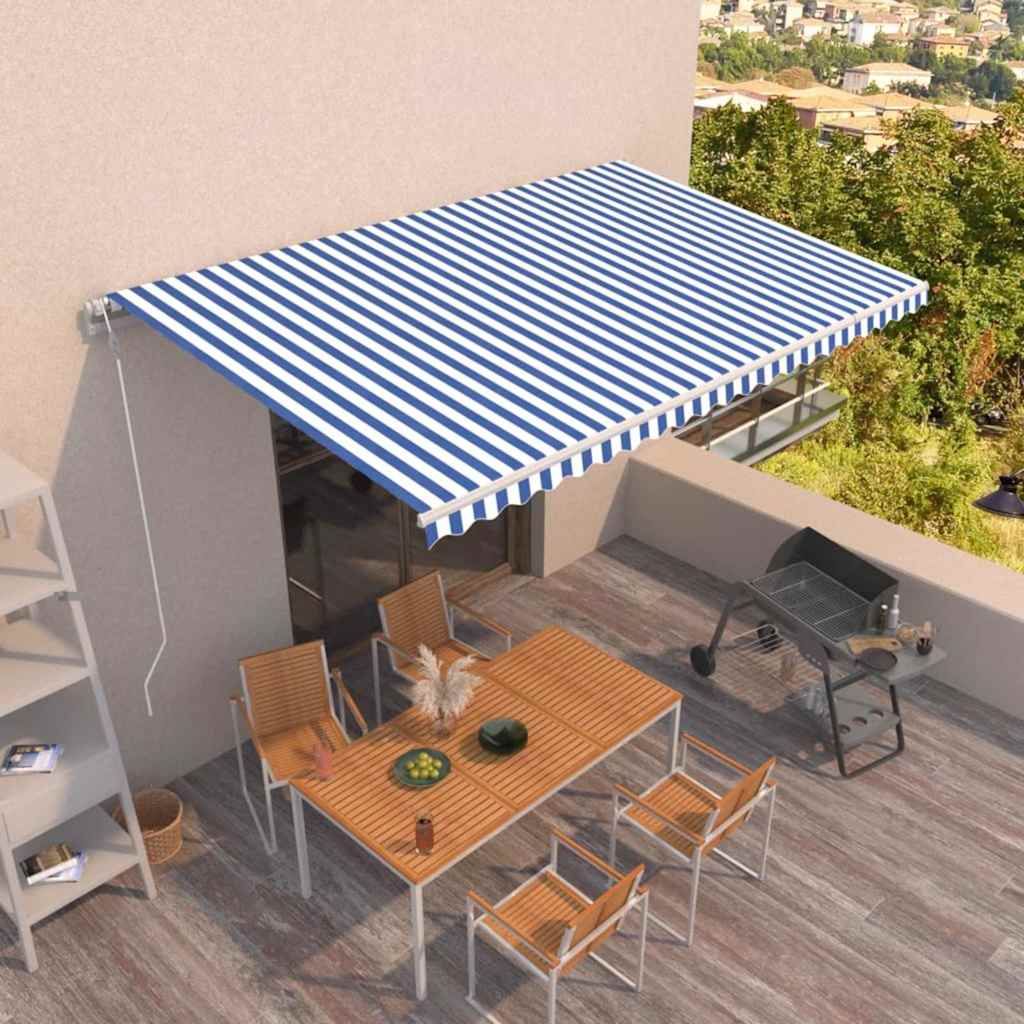 Tenda da Sole Retrattile Automatica 500x350 cm Blu e Bianca vidaXL