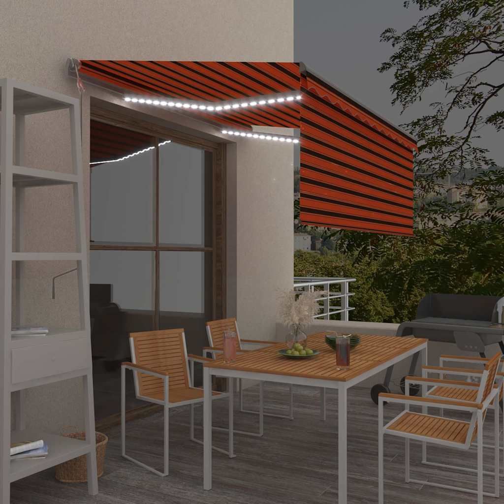 Tenda Automatica LED Sensore Vento 3x2,5m Arancione Marrone vidaXL