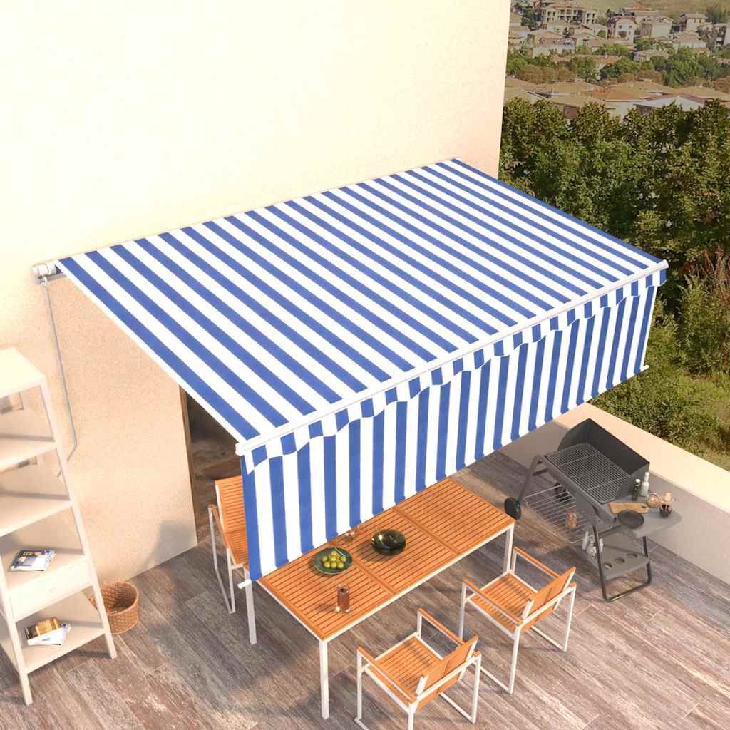 Tenda da Sole Retrattile Manuale con Parasole 5x3m Blu e Bianco vidaXL