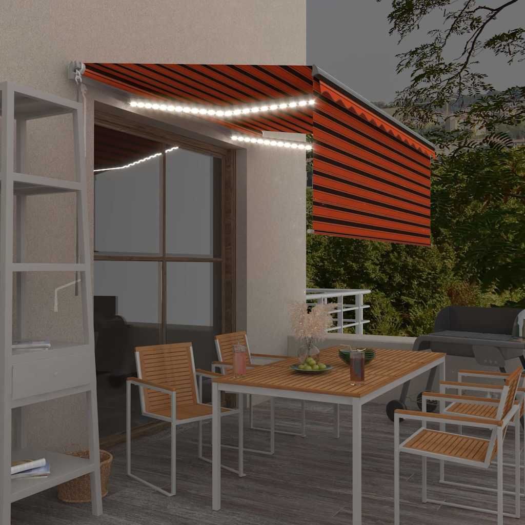Tenda da Sole Retrattile Manuale LED 3,5x2,5m Arancione Marrone vidaXL