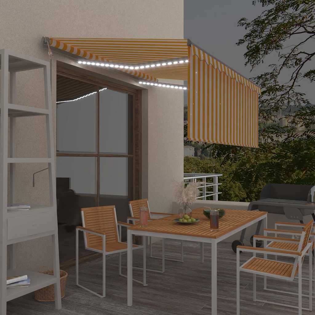 Tenda Automatica Sensore Vento e LED 3,5x2,5 m Gialla e Bianca vidaXL