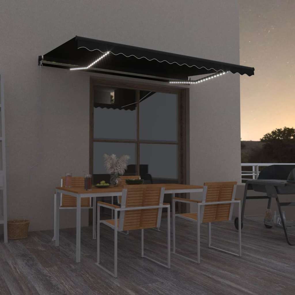 Tenda da Sole Retrattile Manuale LED 450x350 cm Antracite vidaXL