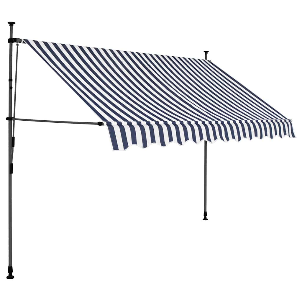 Tenda da Sole Retrattile Manuale con LED 300 cm Blu e Bianca vidaXL