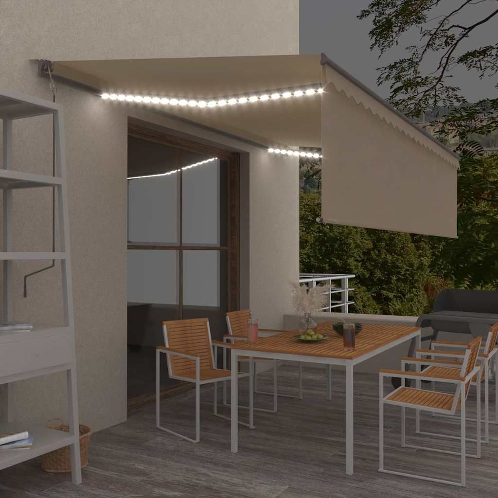 Tenda Automatica con Parasole Sensore Vento e LED 5x3 m Crema vidaXL