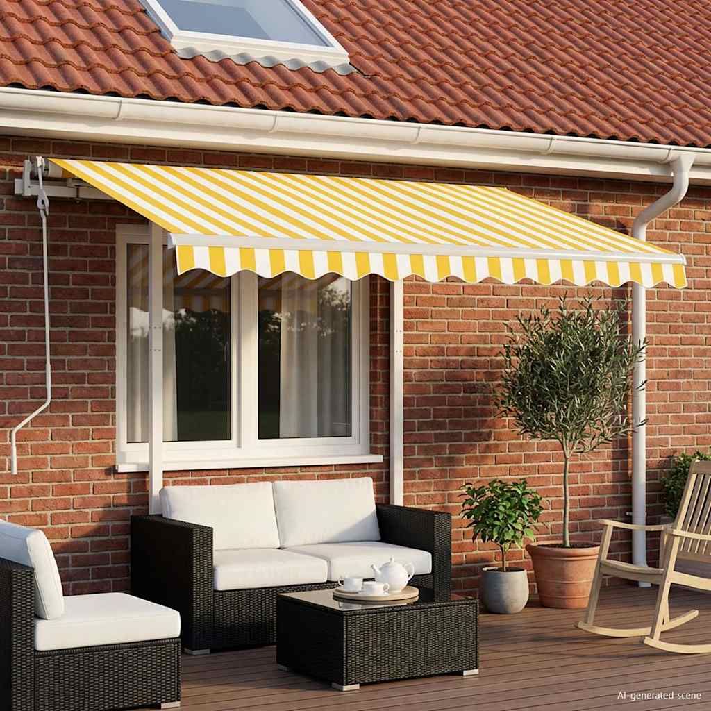Tenda da Sole Retrattile Manuale e Pali 3x2,5 m Gialla e Bianca vidaXL