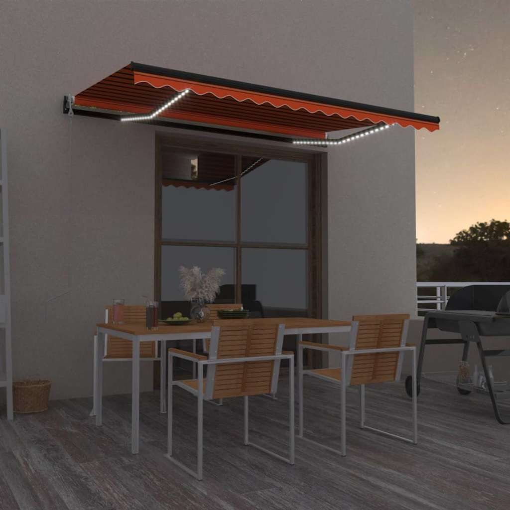 Tenda Automatica Sensore Vento e LED 450x300 cm Arancio Marrone vidaXL