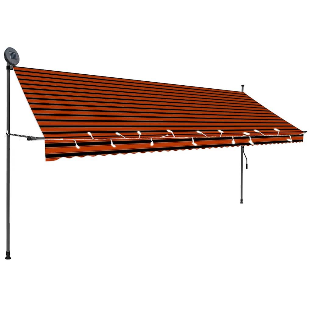 Tenda da Sole Retrattile Manuale LED 400 cm Arancione e Marrone vidaXL