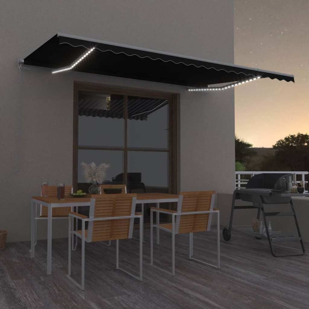 Tenda da Sole Retrattile Manuale con LED 500x350 cm Antracite vidaXL