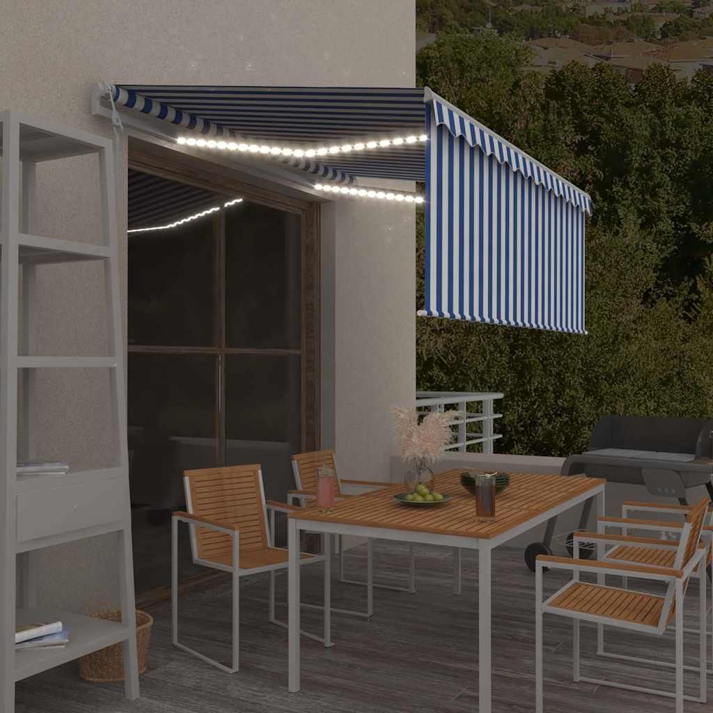Tenda Automatica Parasole LED Sensore Vento 3x2,5m Blu e Bianco vidaXL