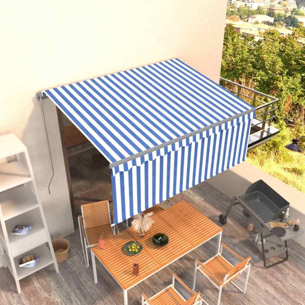 Tenda Sole Retrattile Manuale con Parasole 3x2,5m Blu e Bianco vidaXL