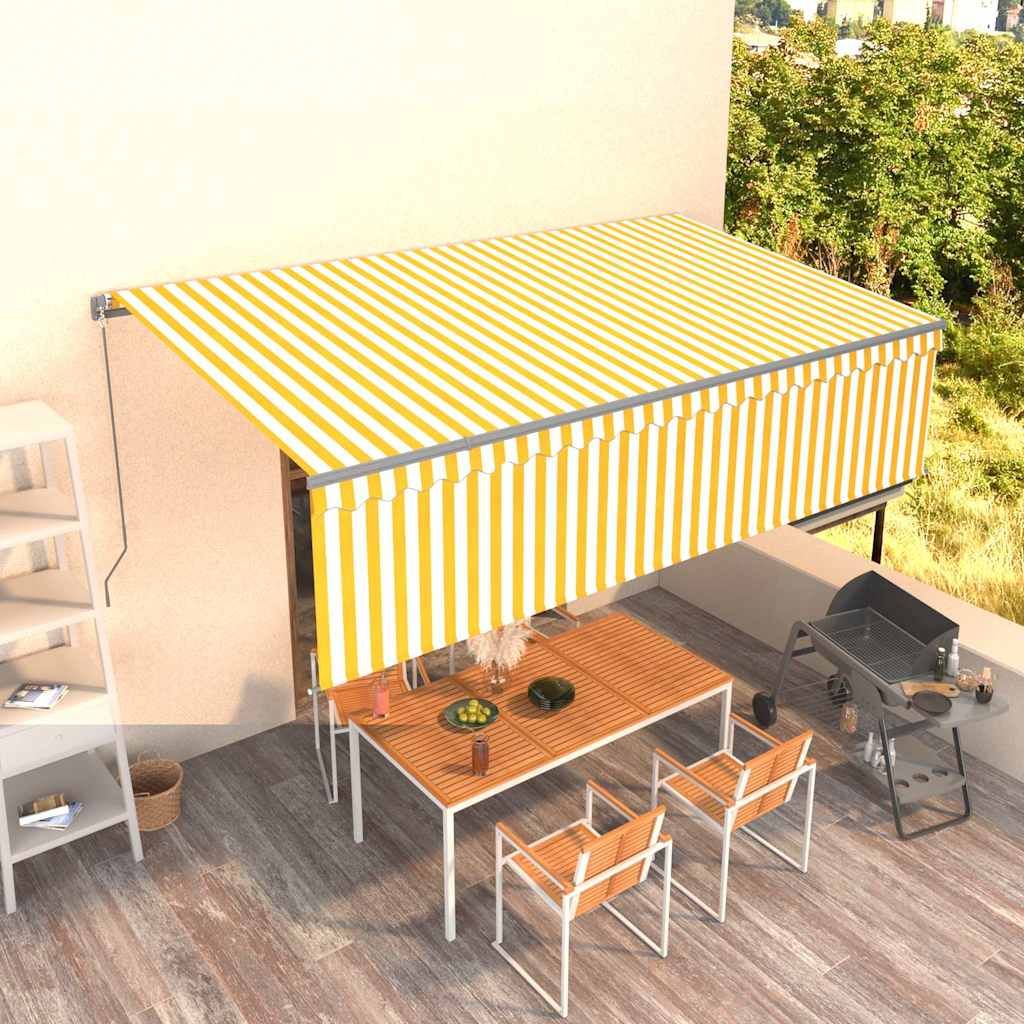 Tenda Sole Retrattile Manuale con Parasole 5x3m Gialla Bianca vidaXL