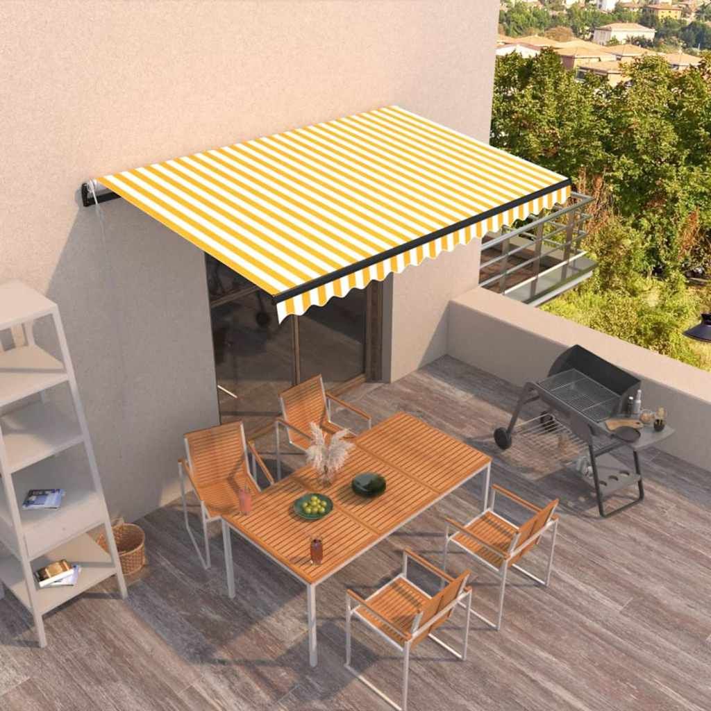 Tenda da Sole Retrattile Automatica 450x300 cm Gialla e Bianca vidaXL