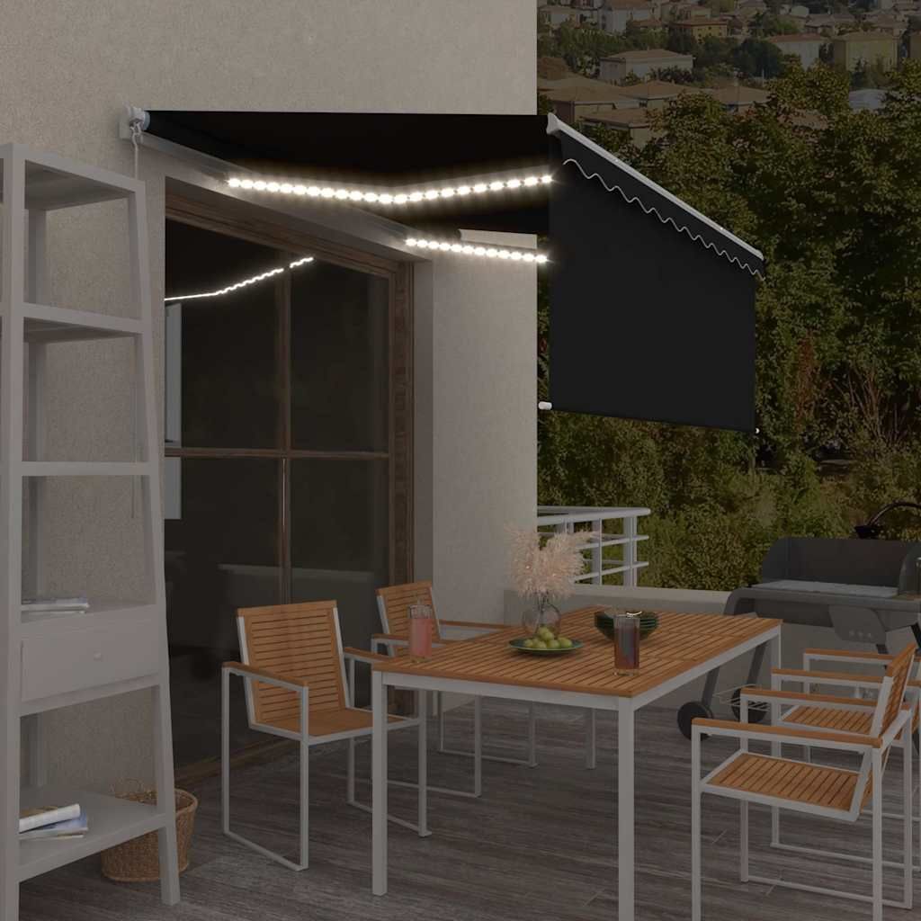 Tenda da Sole Retrattile Manuale con LED 3,5x2,5 m Antracite vidaXL