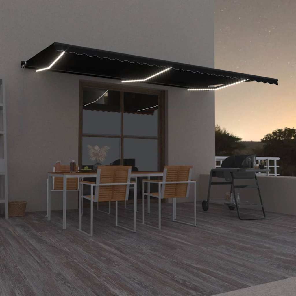 Tenda da Sole Retrattile Manuale con LED 600x350 cm Antracite vidaXL