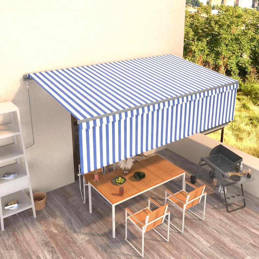 Tenda Sole Retrattile Automatica Parasole 5x3 m Blu Bianco vidaXL