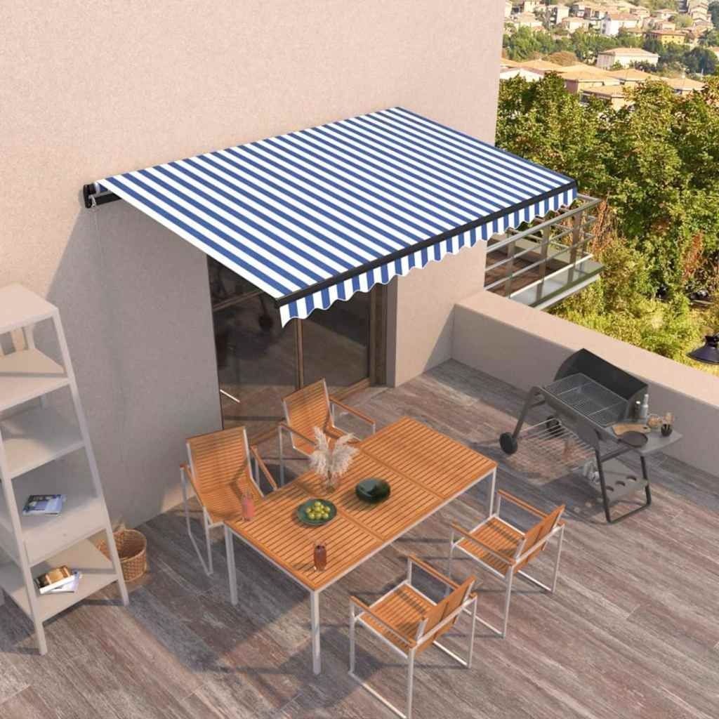 Tenda da Sole Retrattile Manuale 450x350 cm Blu e Bianca vidaXL