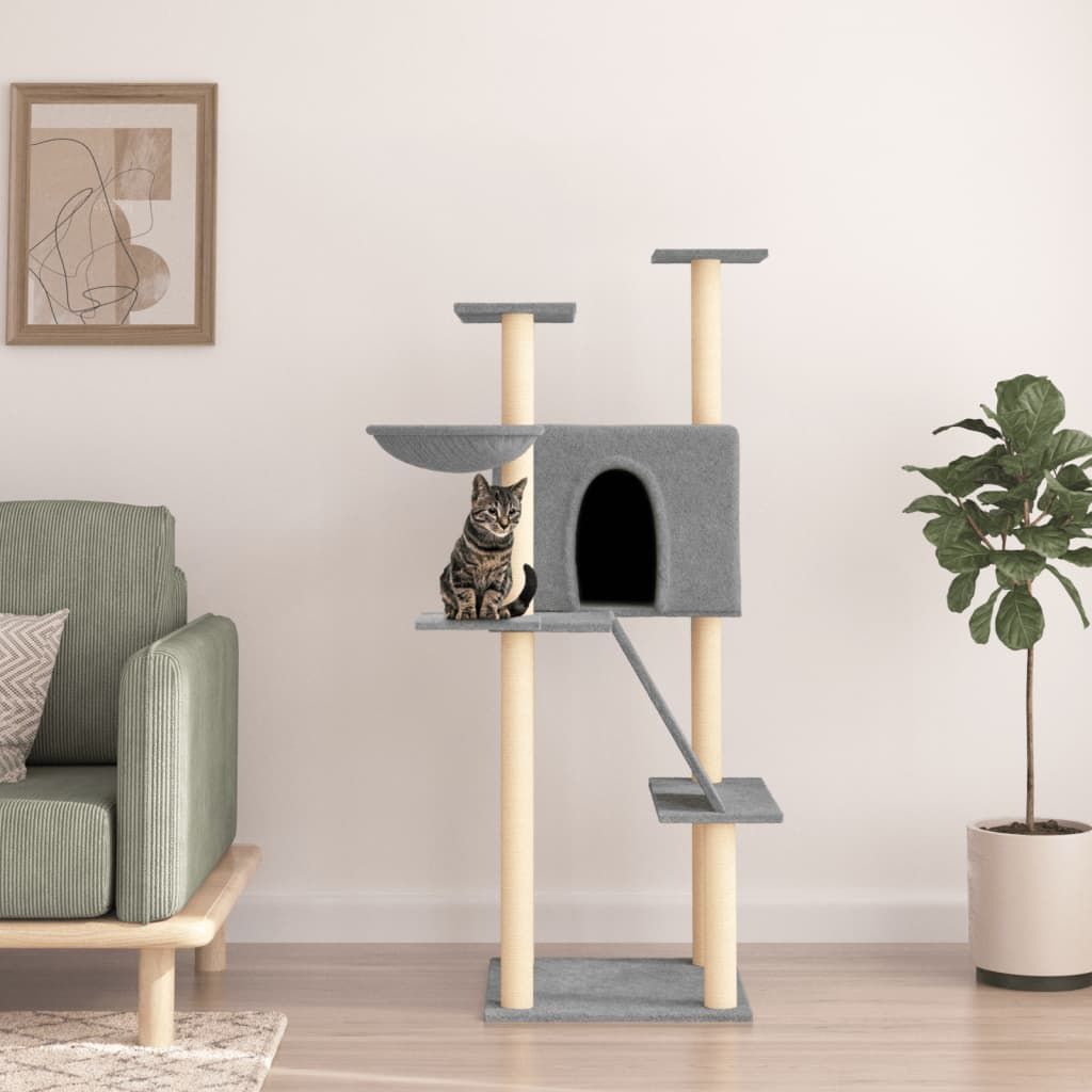 Albero per Gatti con Tiragraffi in Sisal Grigio Chiaro 143 cm vidaXL