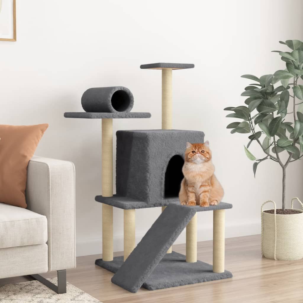 Albero per Gatti con Tiragraffi in Sisal Grigio Scuro 110,5 cm vidaXL