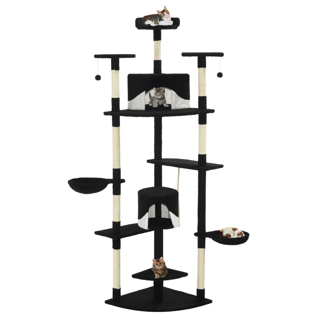 Albero per Gatti e Tiragraffi in Sisal 203 cm Nero e Bianco vidaXL