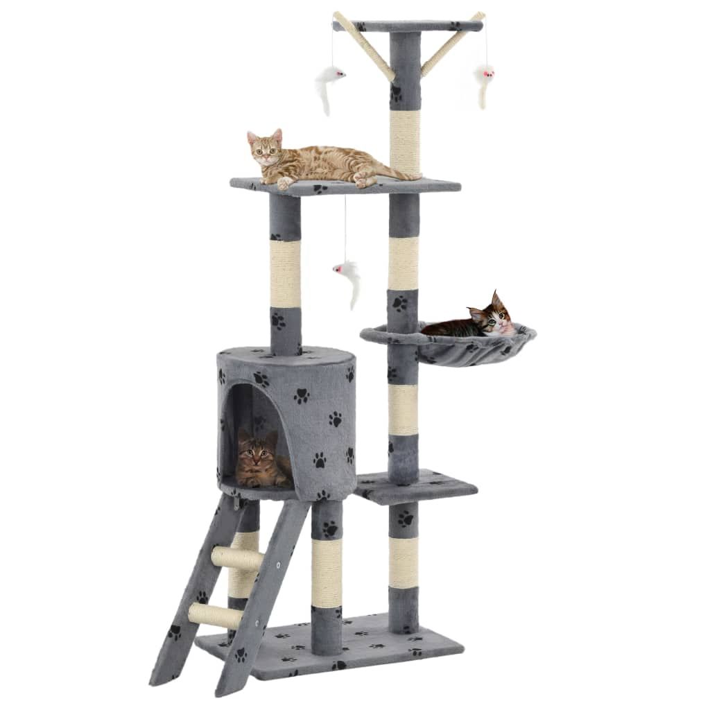 Albero per Gatti e Tiragraffi Sisal 138cm Zampe Stampate Grigio vidaXL