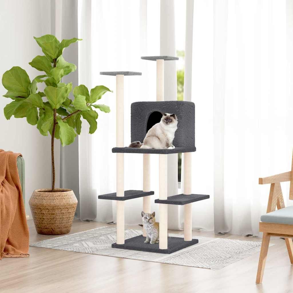 Albero per Gatti con Tiragraffi in Sisal Grigio Scuro 144,5 cm vidaXL