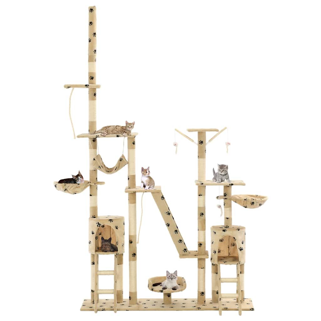 Albero per Gatti Tiragraffi Sisal 230-250cm Stampa Zampe Beige vidaXL