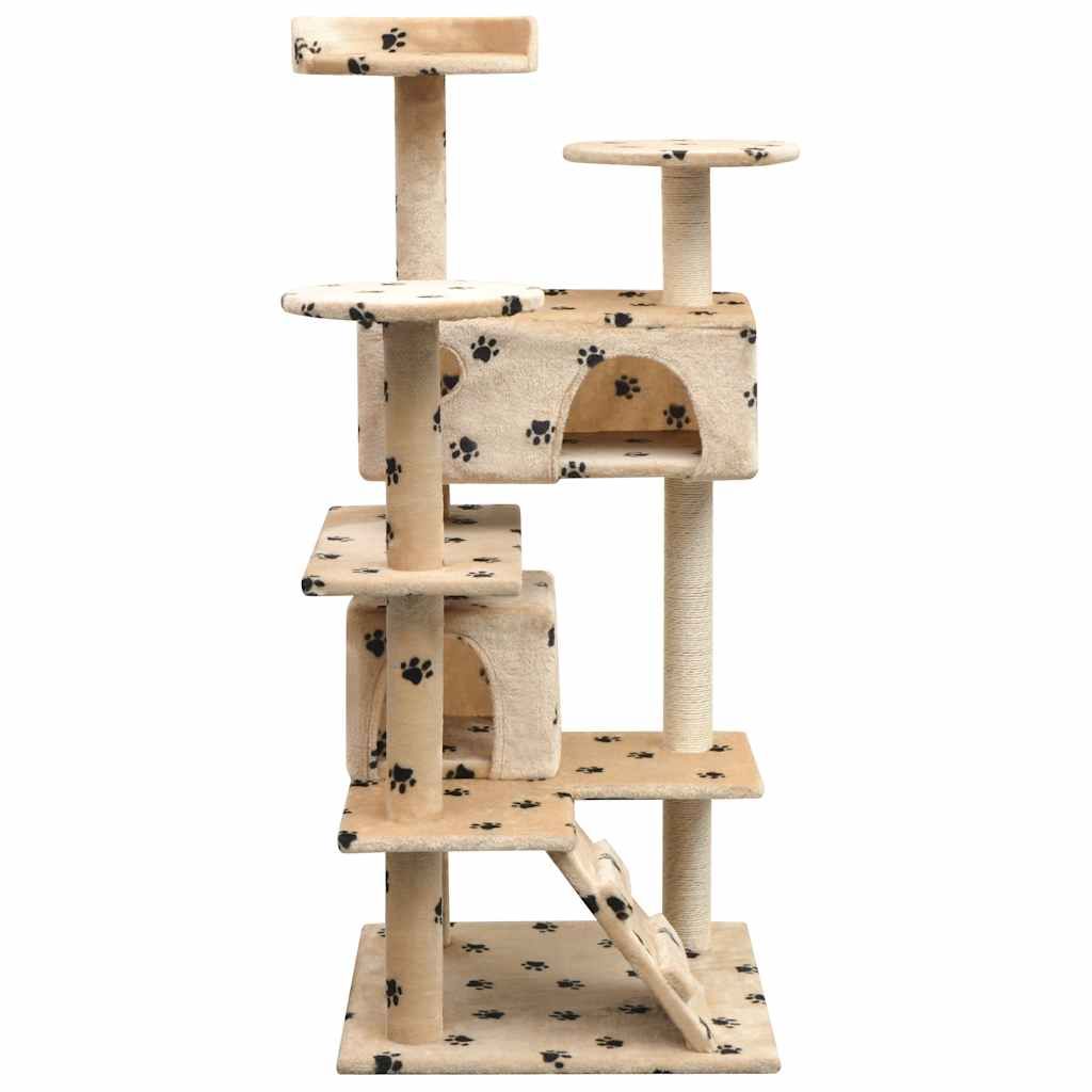 Albero per Gatti Tiragraffi Sisal 125 cm Zampe Stampate Beige vidaXL